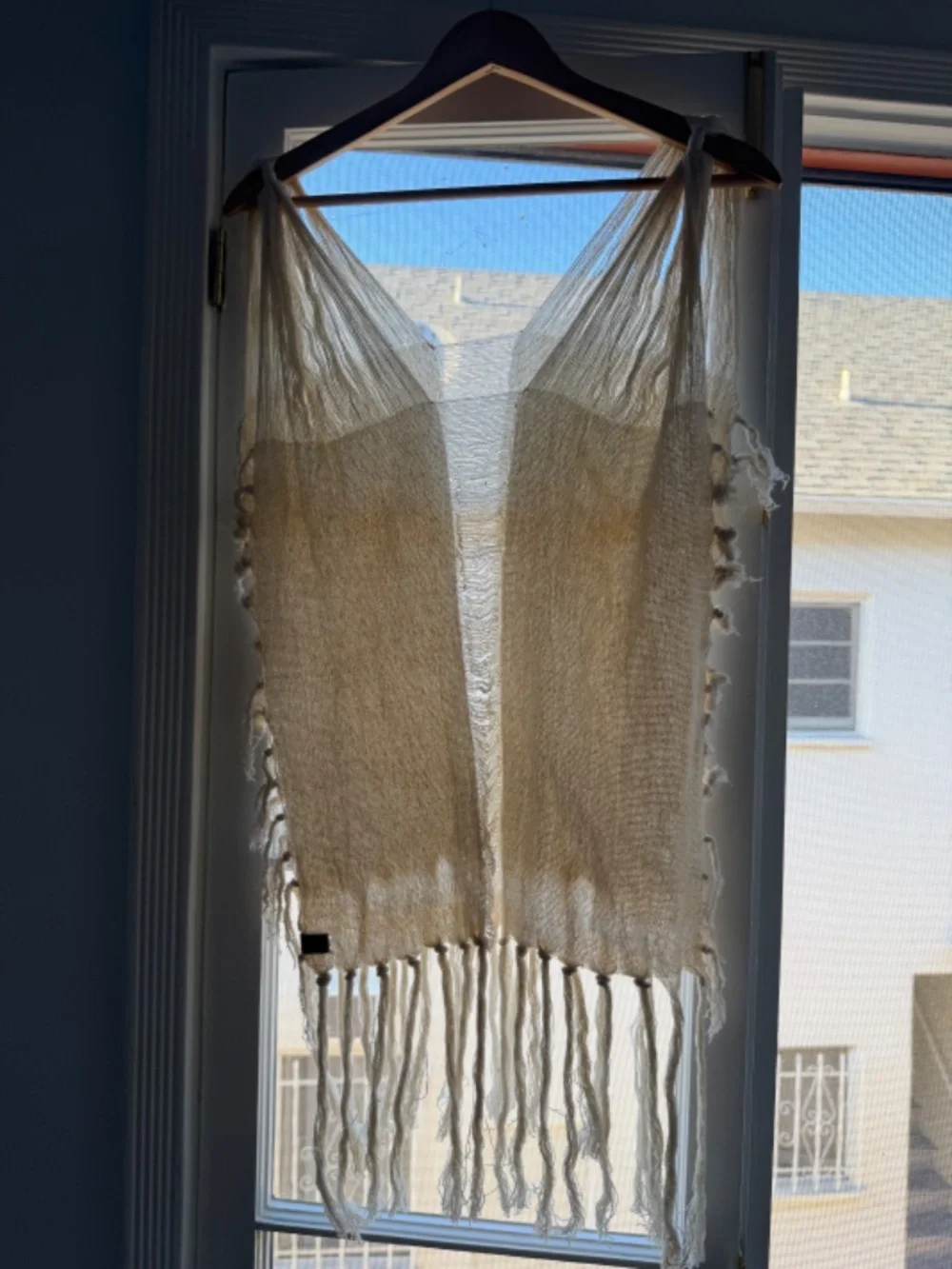 CARAVANA Tulum Handwoven Fringe Top Ivory Cotton Boho Resort Beach Cover Up